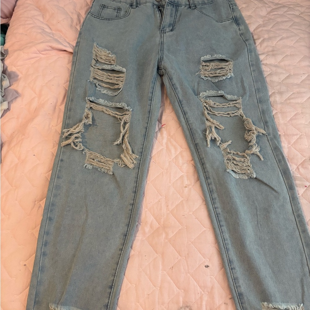 Forever 21 Ripped Light Blue Boyfriend Jeans